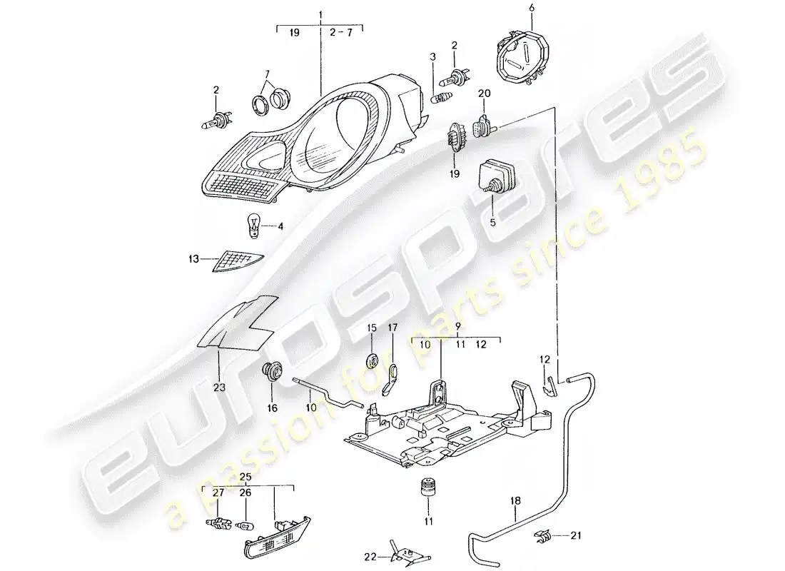 porsche 2004 (996 gt3) headlamp - turn signal repeater - d >> - mj 2001 parts diagram