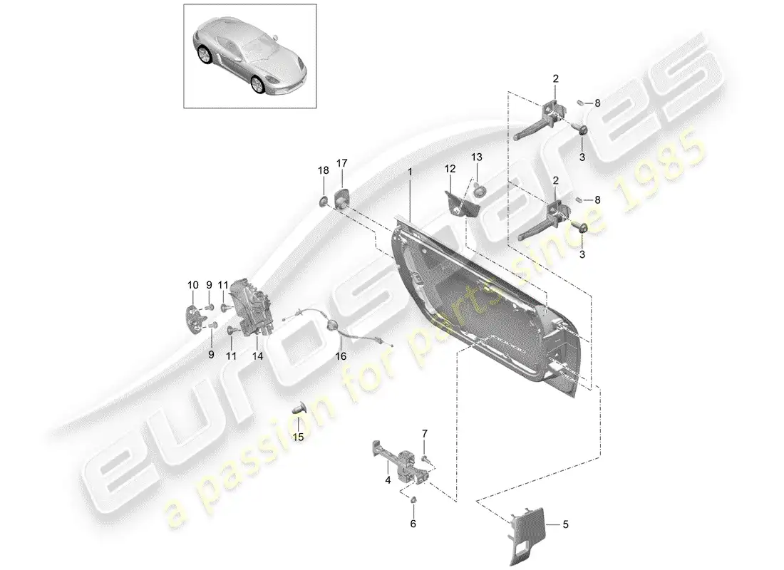 porsche 2020 (718 cayman) door shell parts diagram
