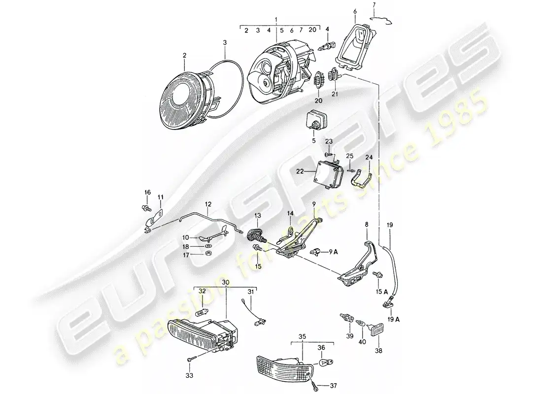 porsche 1998 (993) headlamp - fog lights - turn signal - turn signal repeater parts diagram