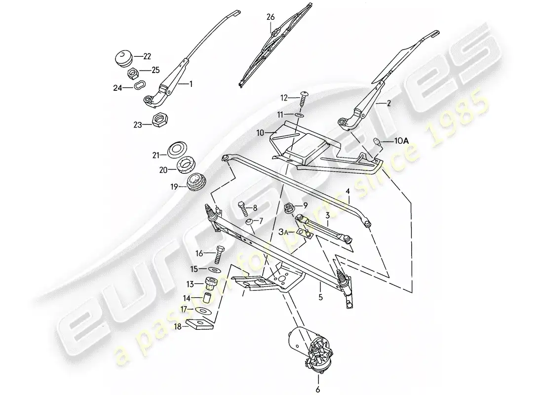 porsche 1982 (944) windscreen wiper system parts diagram