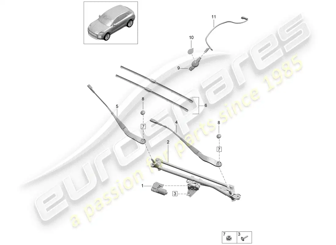 porsche 2019 (macan) windshield wiper system compl. parts diagram