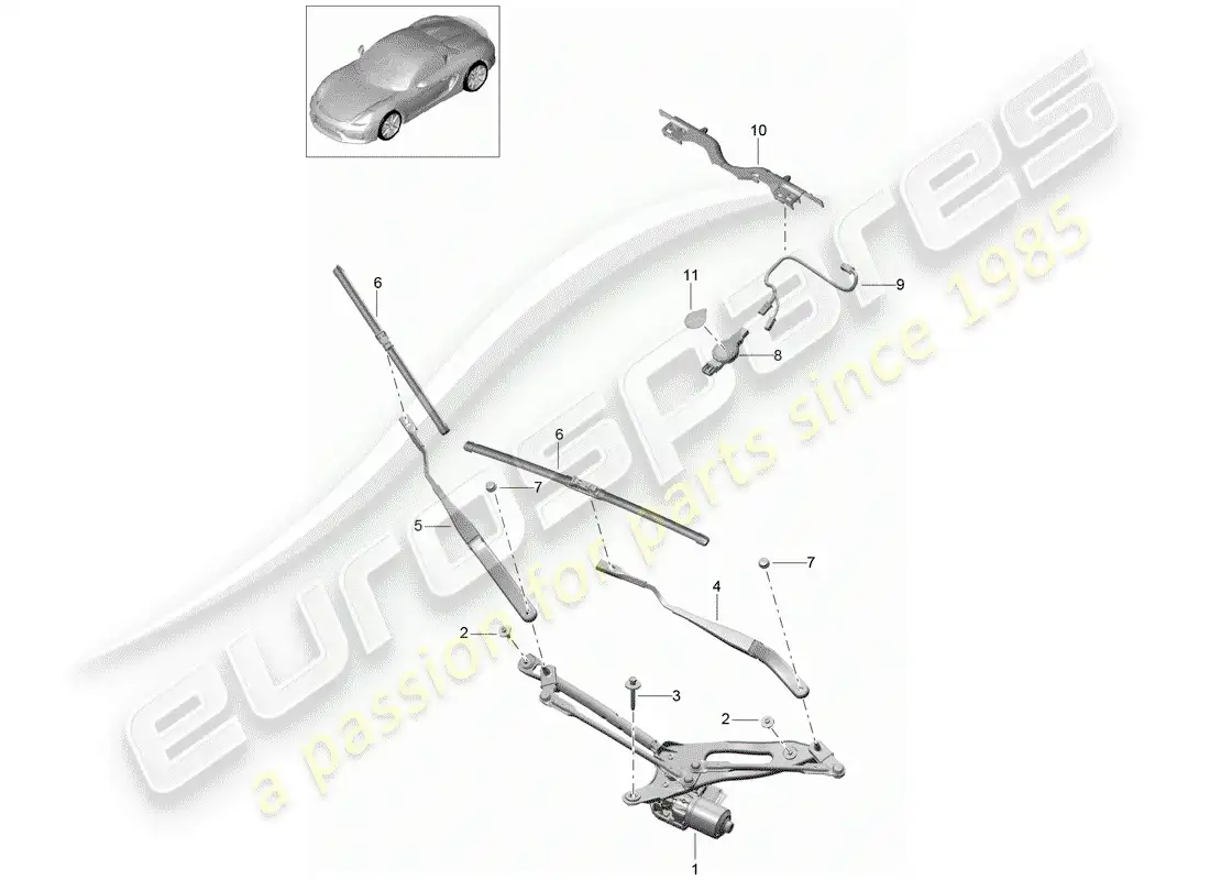 porsche 2016 (981 boxster spyder) windshield wiper system compl. parts diagram