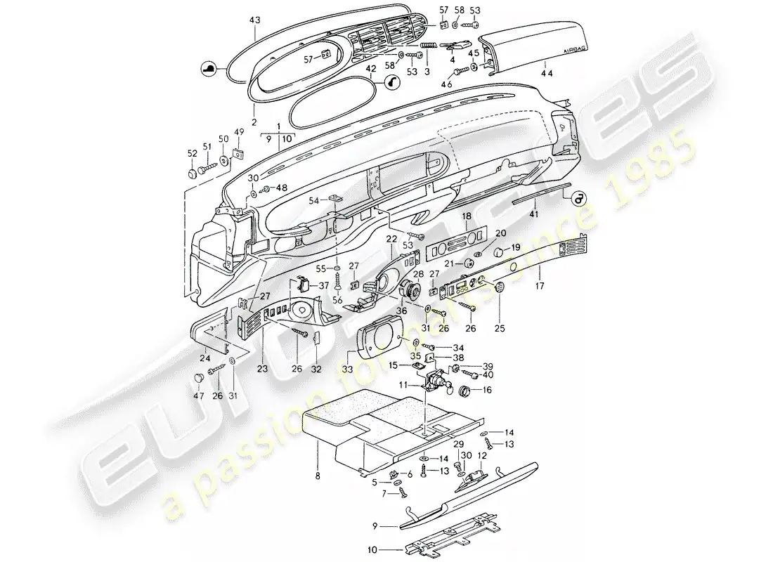 porsche 1994 (968) dash panel trim parts diagram