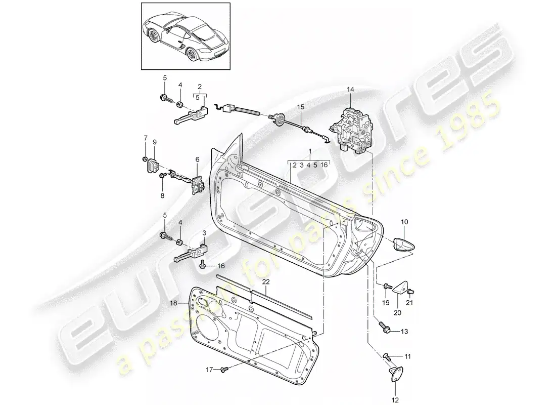 porsche 2011 (987 cayman) door shell parts diagram