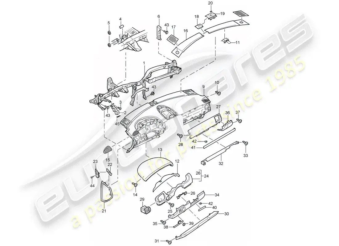 porsche 2005 (cayenne e1 9pa) dash panel trim parts diagram