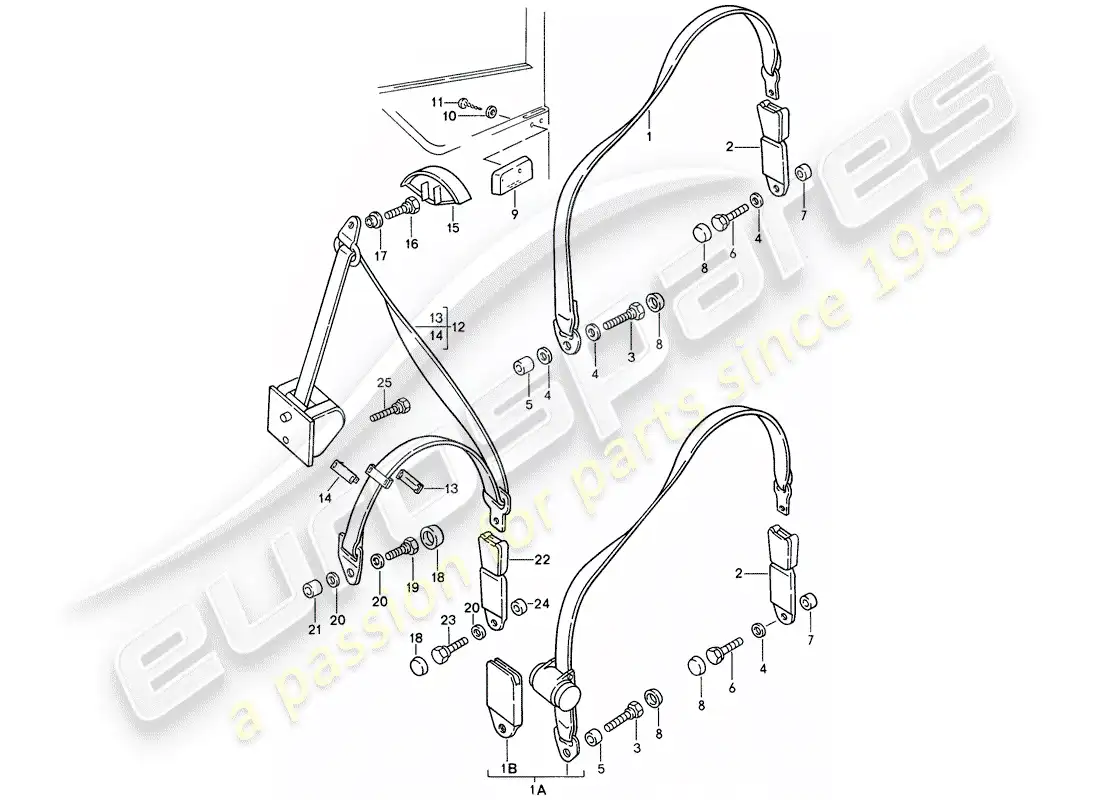 porsche 1995 (968) seat belt parts diagram