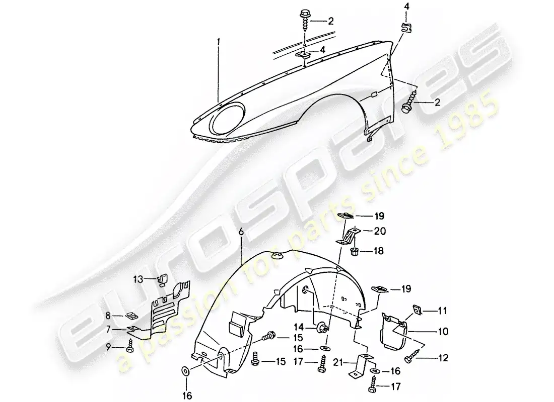 porsche 1995 (968) fender parts diagram
