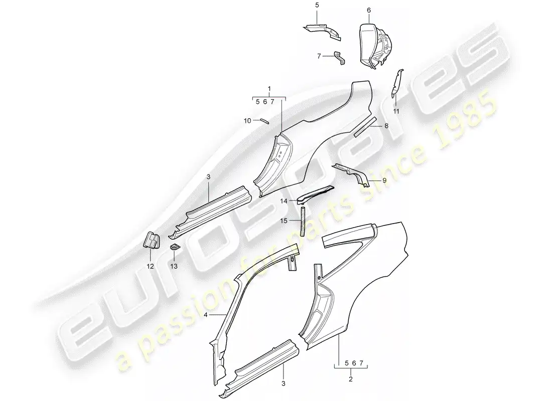 porsche 2005 (996) side panel parts diagram