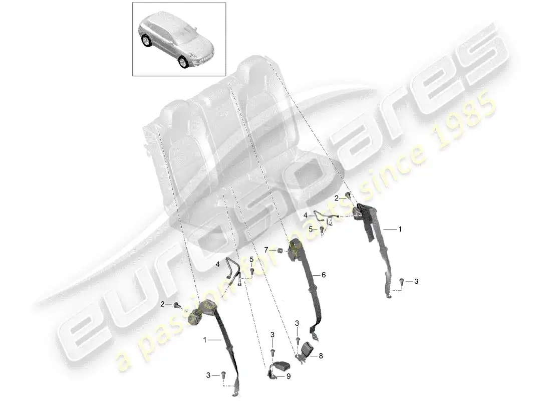 porsche 2016 (macan) three-point seat belt parts diagram