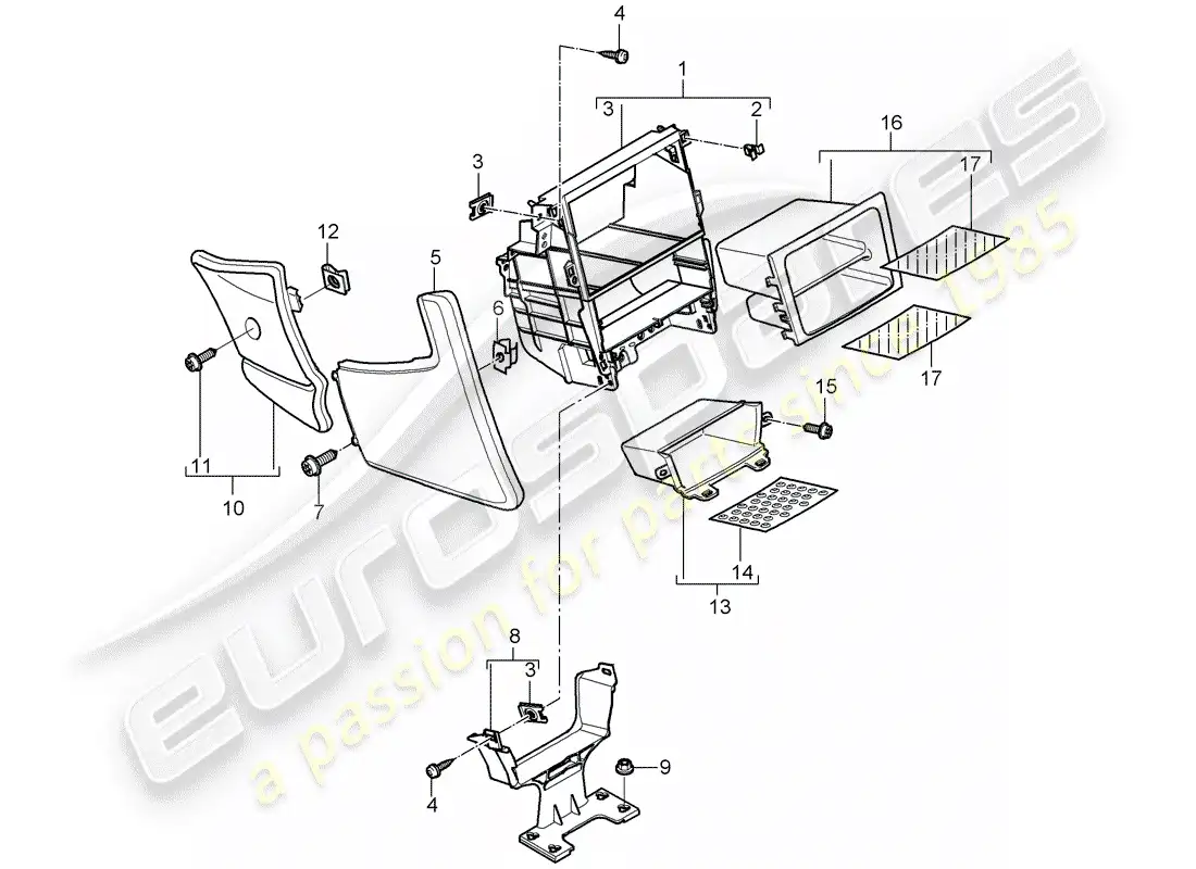 porsche 2011 (997-2 gt3) center console parts diagram