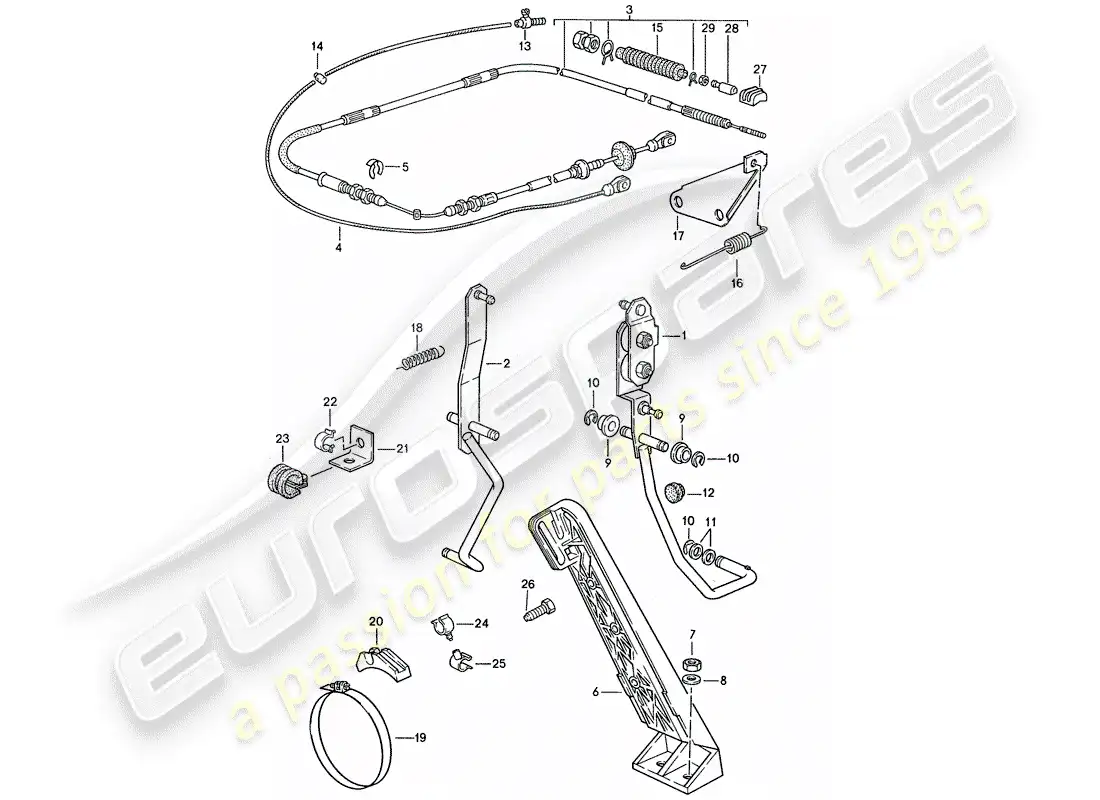 porsche 1991 (944) accelerator pedal - accelerator cable - for - automatic transmission parts diagram