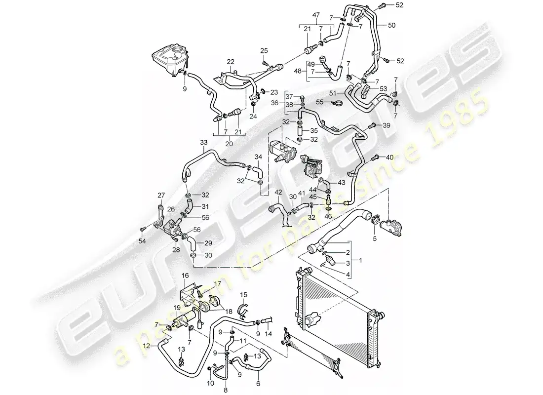 porsche 2009 (cayenne e1 9pa) water cooling 4 part diagram