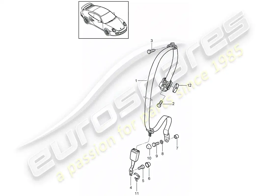 porsche 2009 997-2 turbo / gt2 seat belt parts diagram