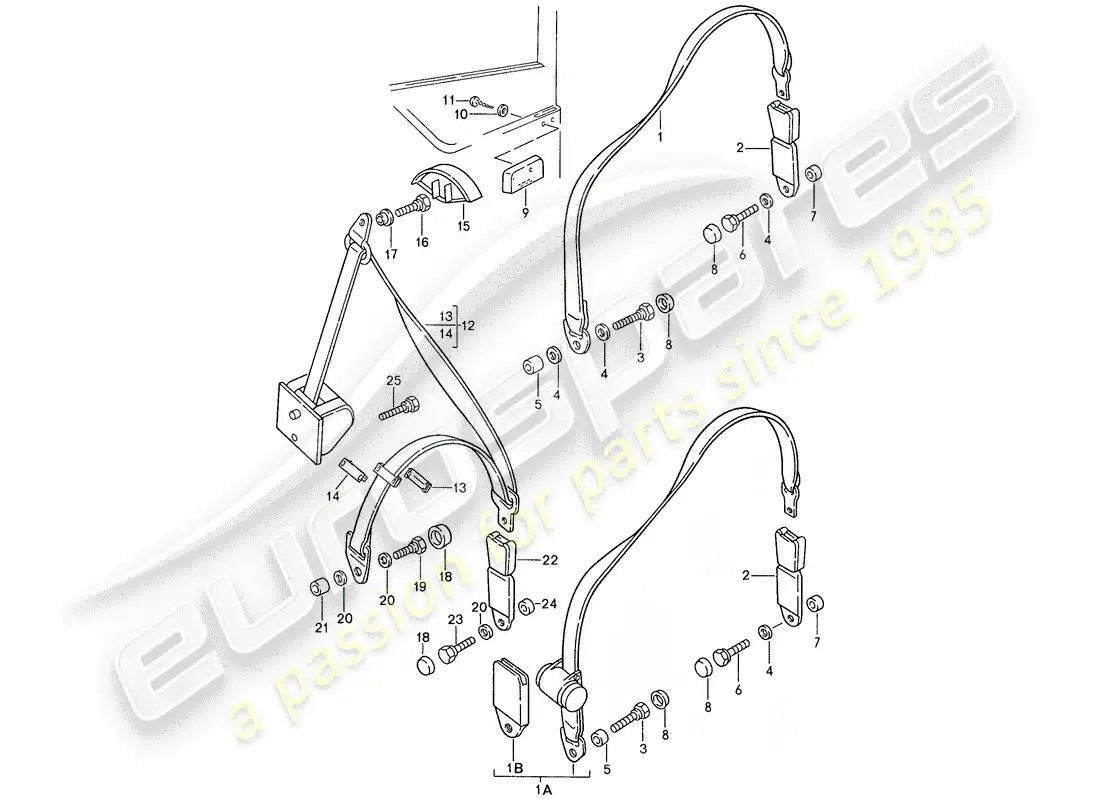 porsche 1990 (944) seat belt parts diagram