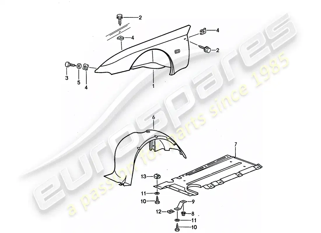 porsche 1990 (944) fender parts diagram