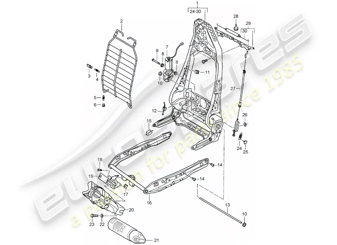 porsche 1999 (986 boxster) frame - backrest - frame for seat - sports seat parts diagram