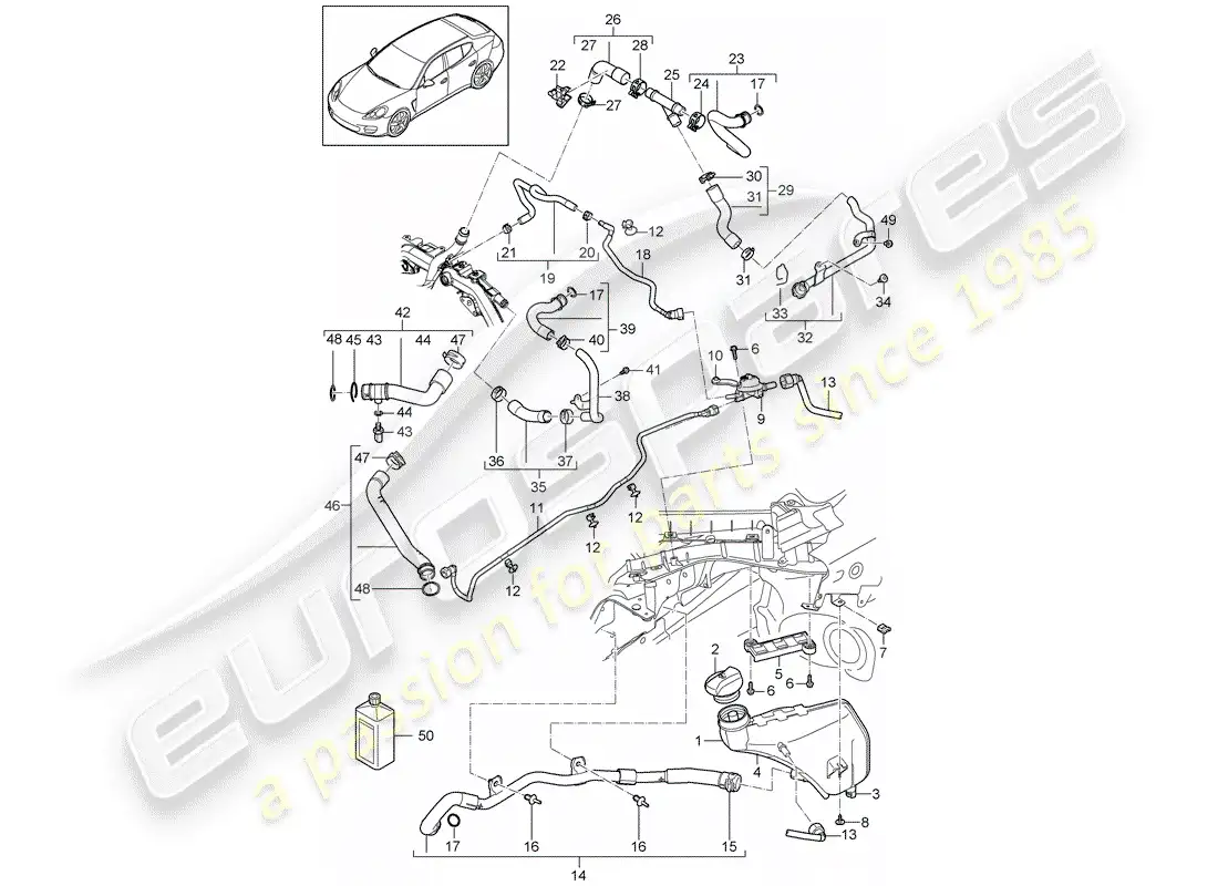 porsche 2011 (panamera 970) water cooling parts diagram
