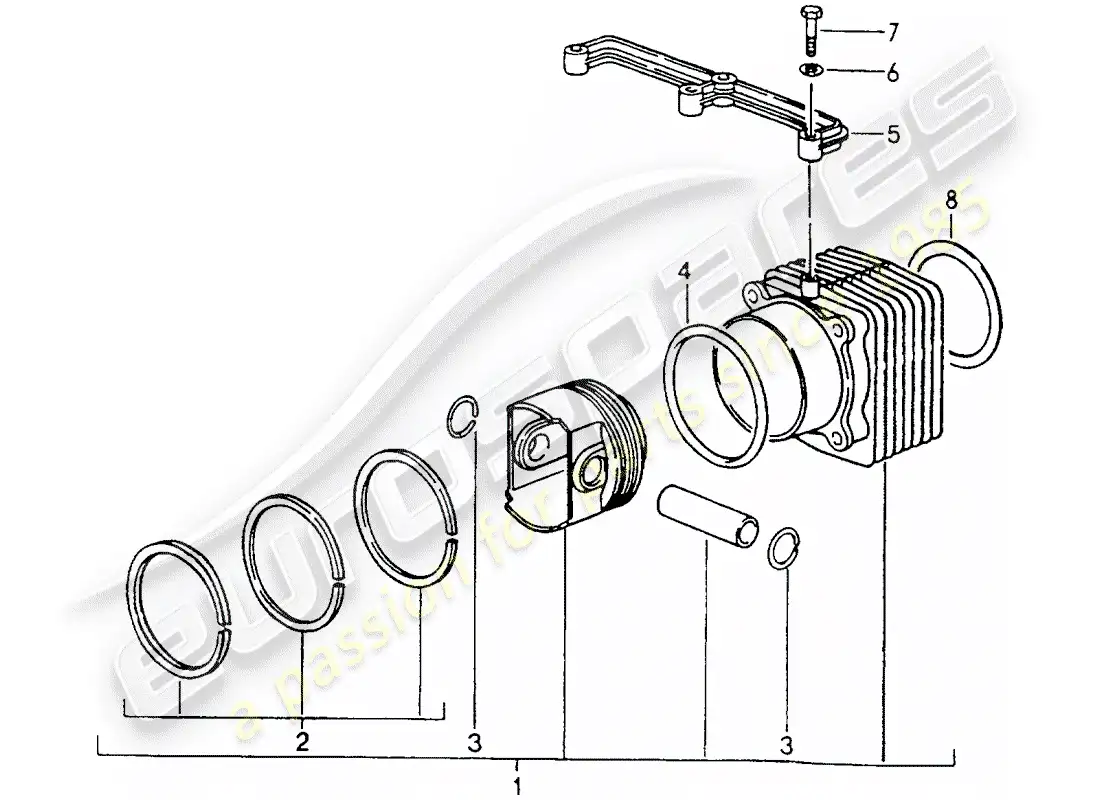 porsche 1989 (964) cylinder with pistons parts diagram