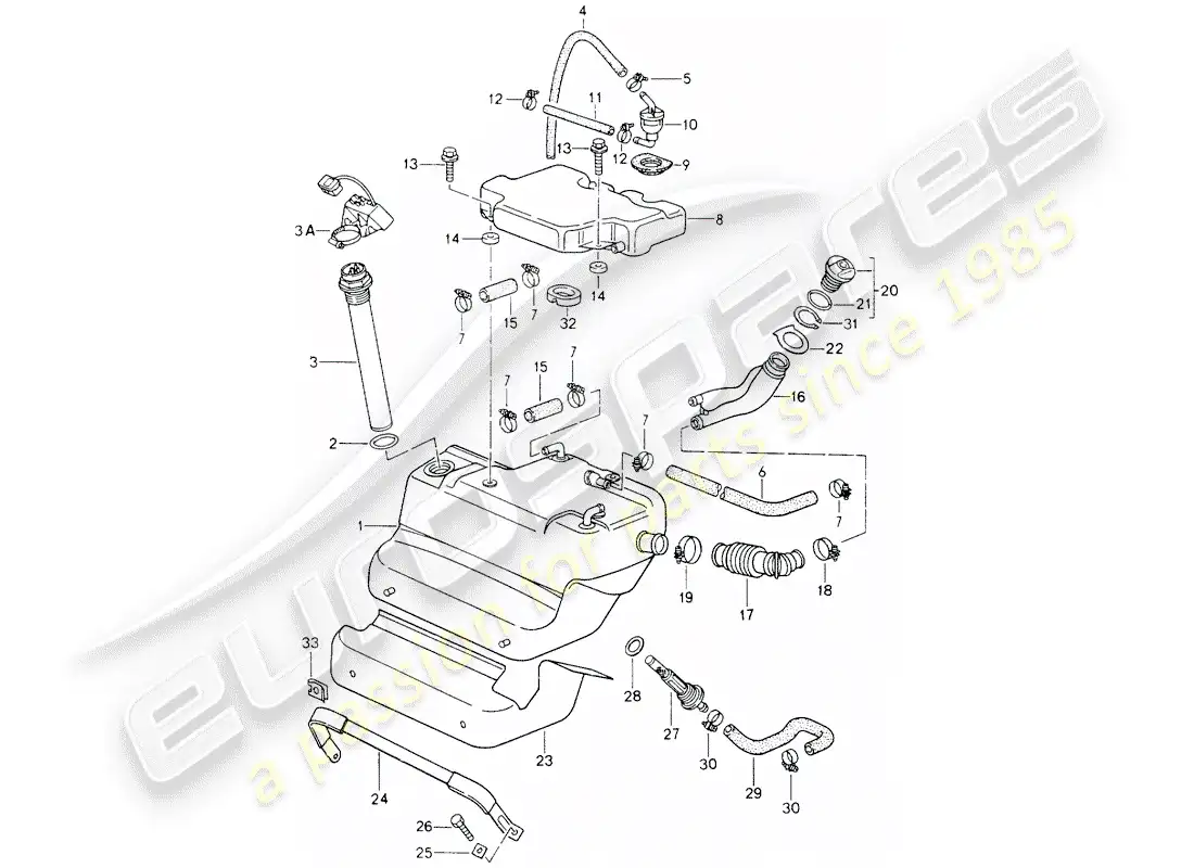 porsche 1994 (964) fuel tank parts diagram