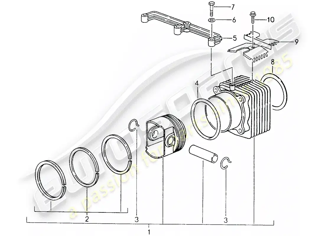 porsche 1994 (993) cylinder with pistons parts diagram