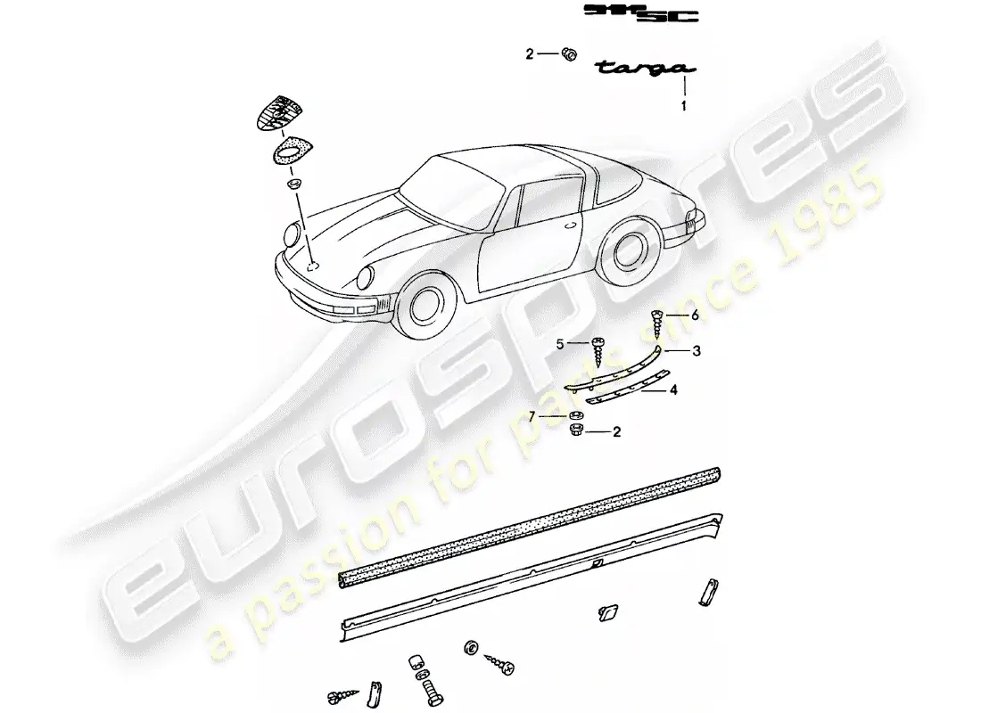porsche 1980 (911) decorative fittings parts diagram