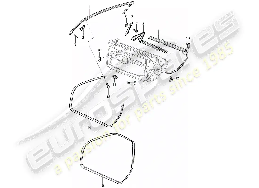 porsche 2003 (996 turbo / gt2) door seal - gasket - windshield frame parts diagram