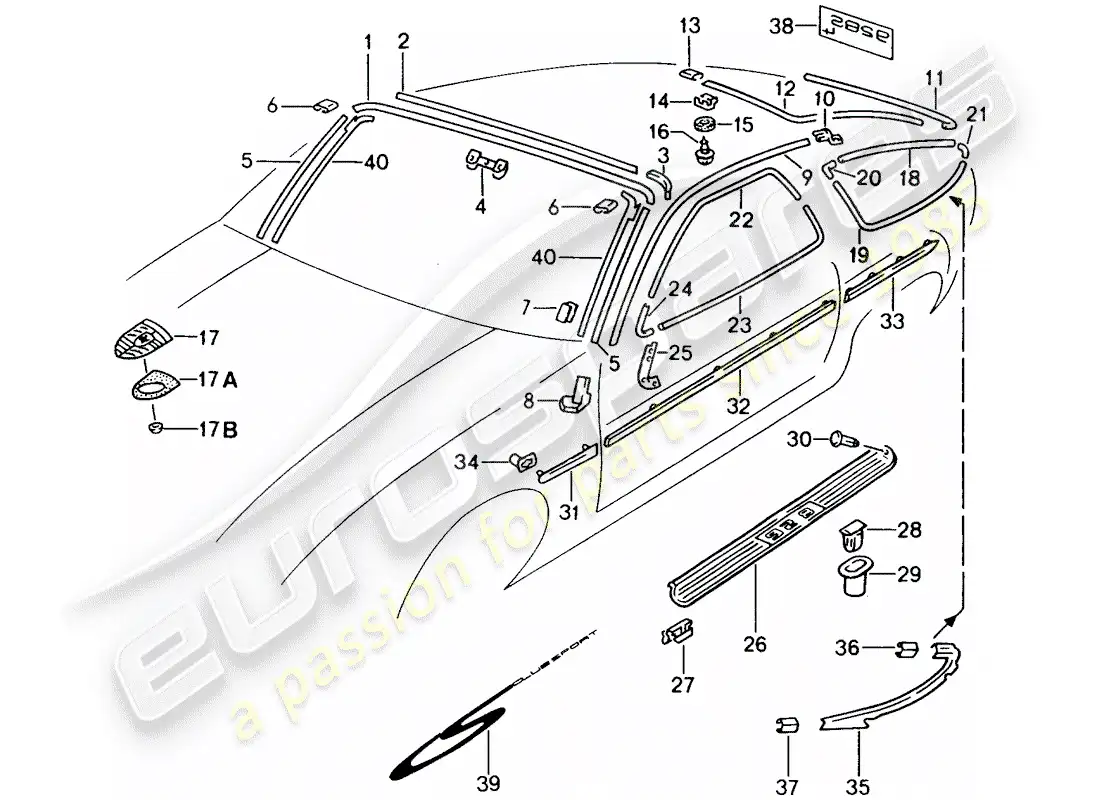 porsche 1990 (928) decorative fittings - exterior equipment parts diagram