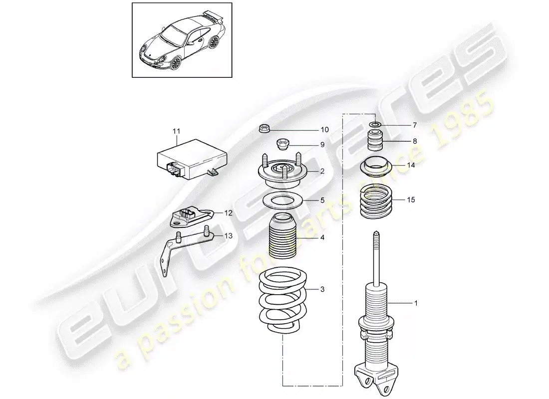 porsche 2009 (997-2 gt3) shock absorber parts diagram