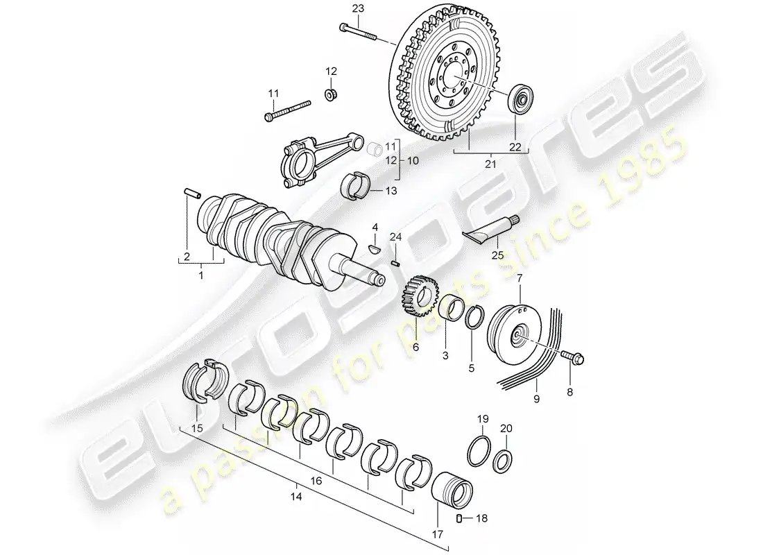 porsche 2009 997-2 turbo / gt2 crankshaft parts diagram