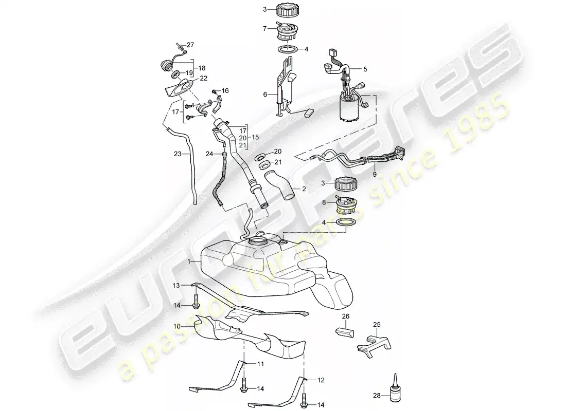 porsche 2009 997-2 turbo / gt2 fuel tank parts diagram