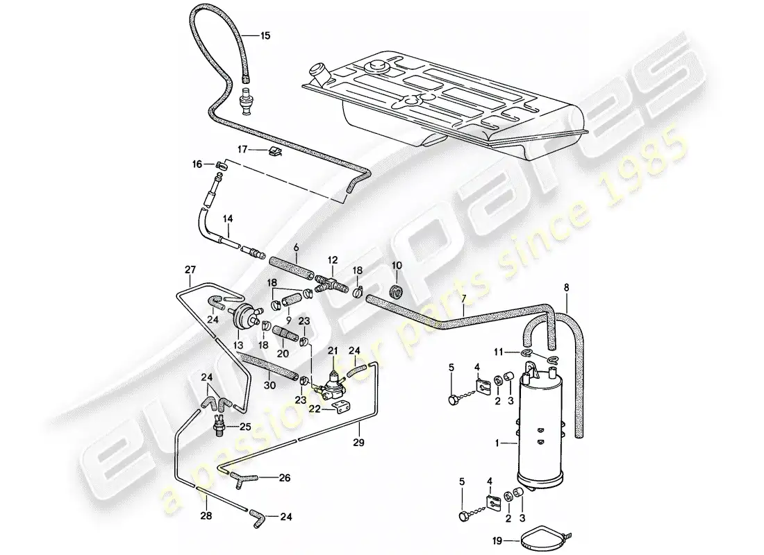 porsche 1984 (944) evaporative emission canister - tank ventilation - (aus)(j) parts diagram