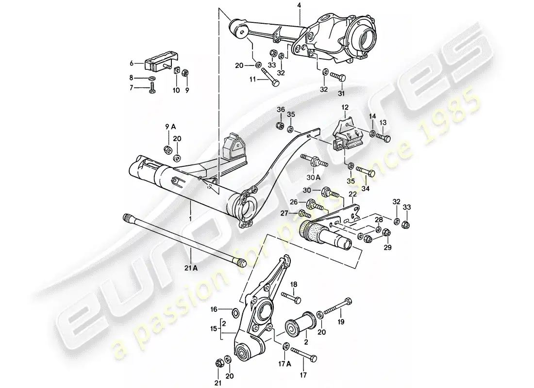 porsche 1986 (944) rear axle carrier - rear axle steering parts diagram