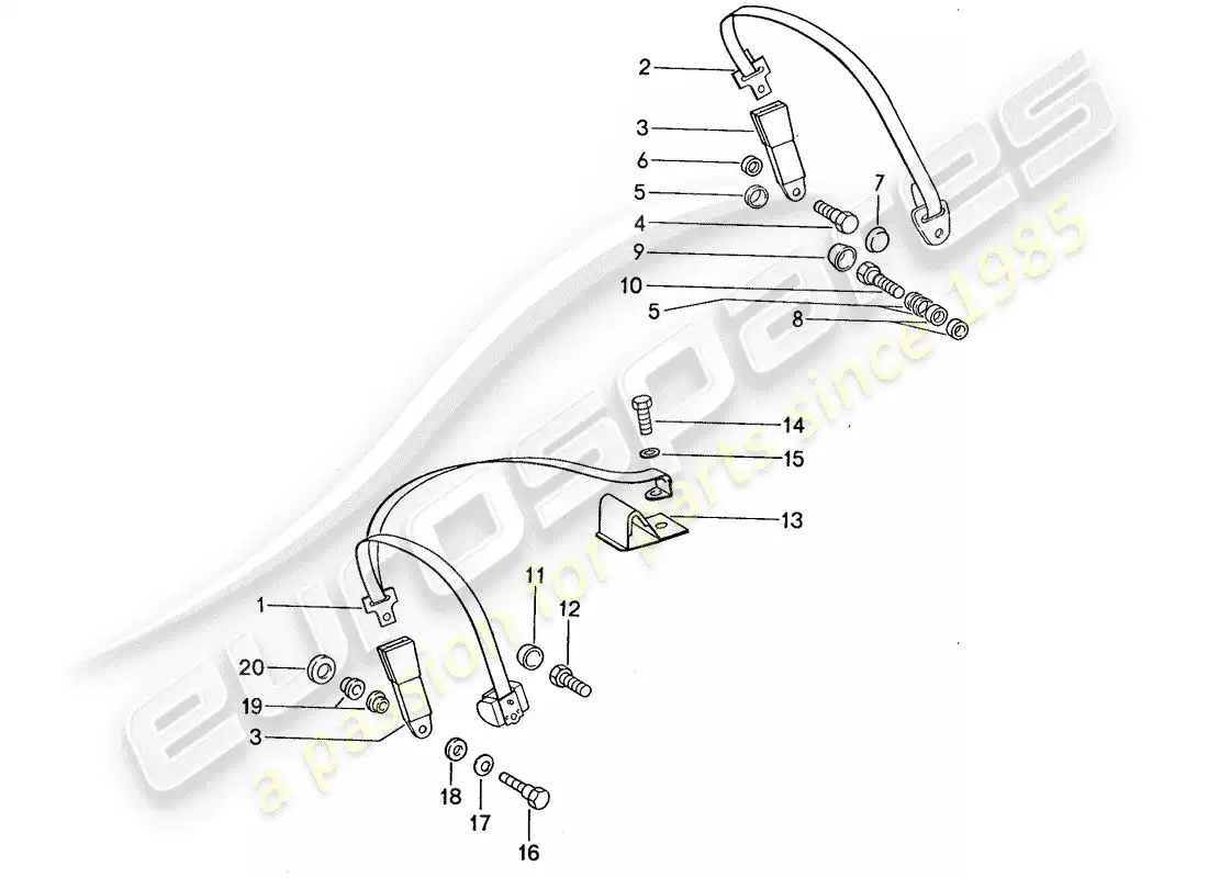 porsche 1987 (959) seat belt parts diagram