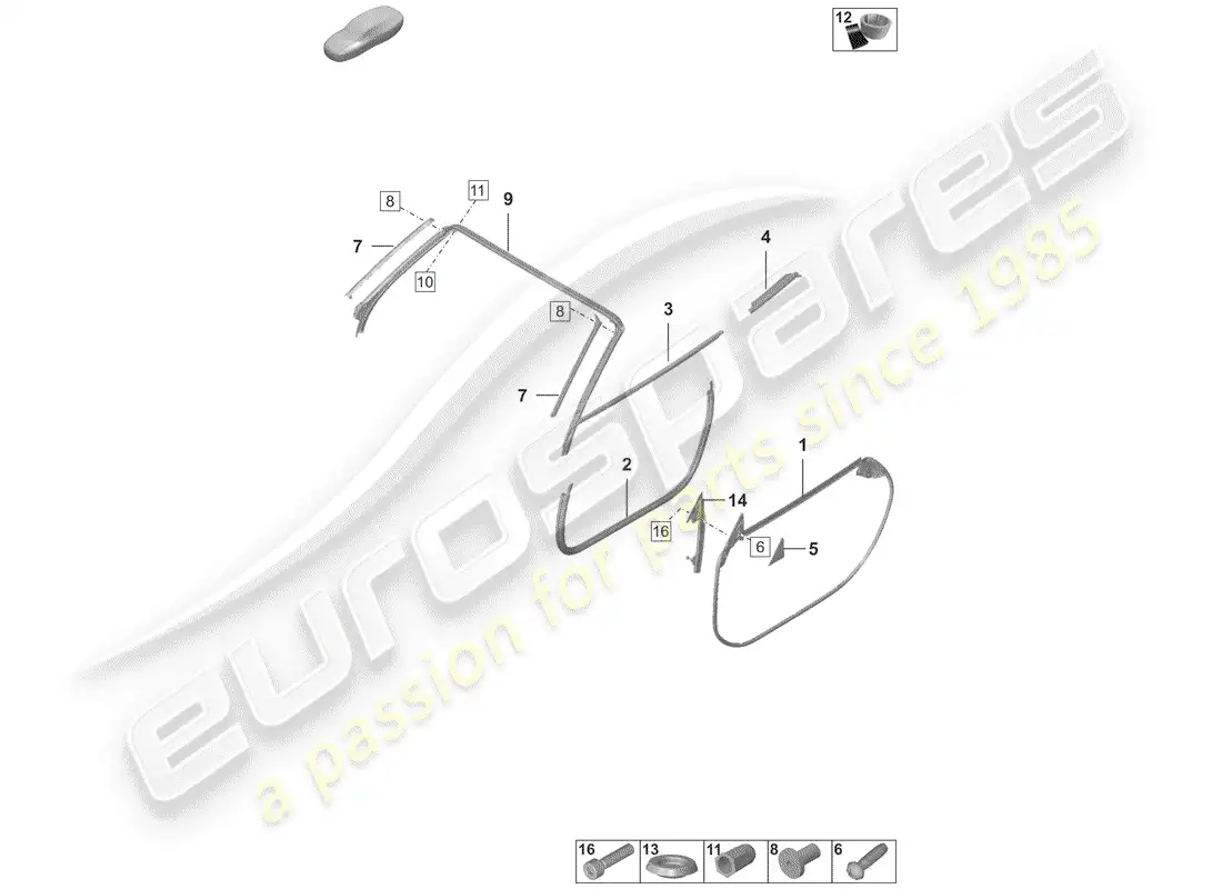 porsche 2019 (992-1) door seal parts diagram