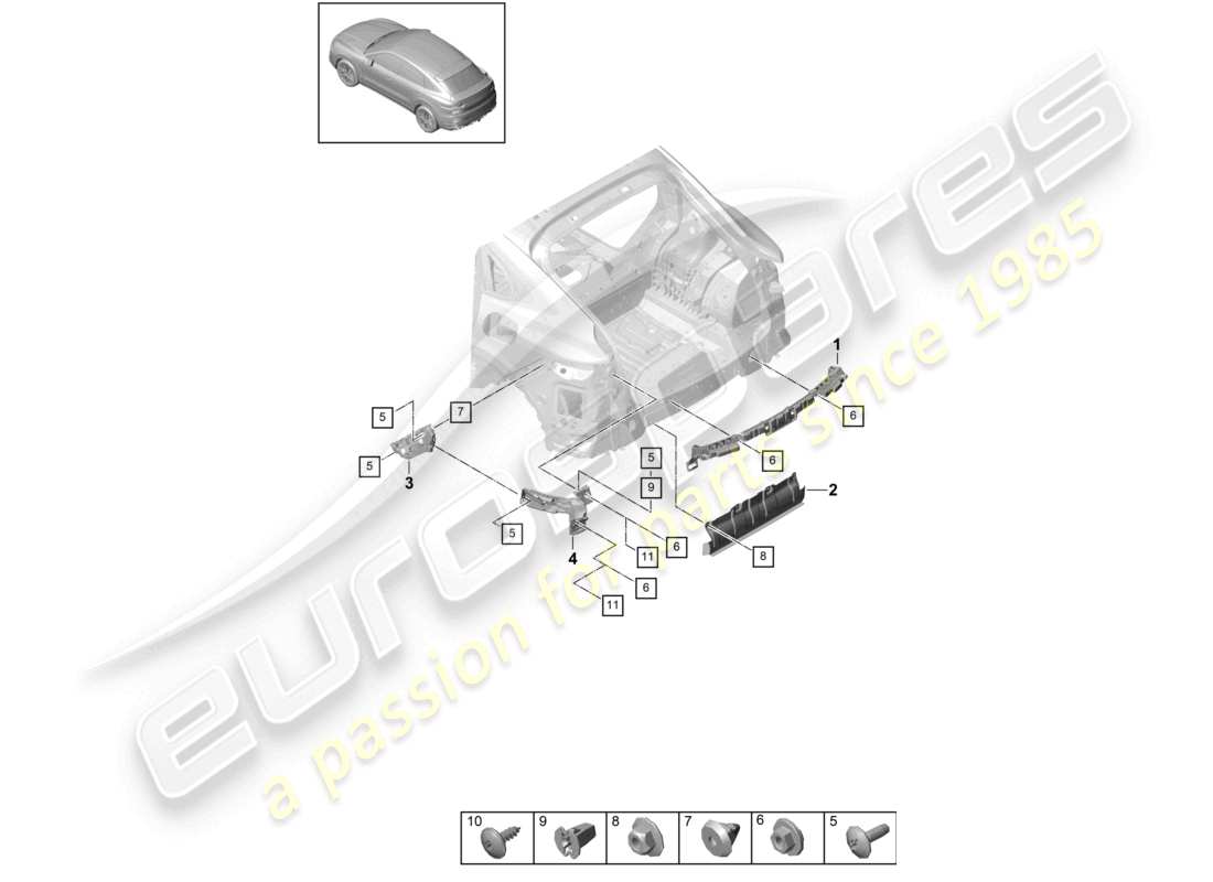 porsche 2022 (cayenne e3 9ya/9yb) fasteners rear bumper basic coupe part diagram