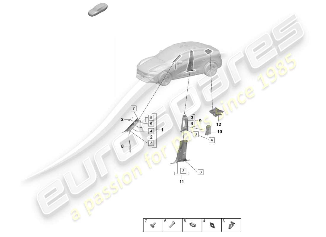 porsche 2025 (macan-e) a-pillar trim upper b-pillar trim parts diagram