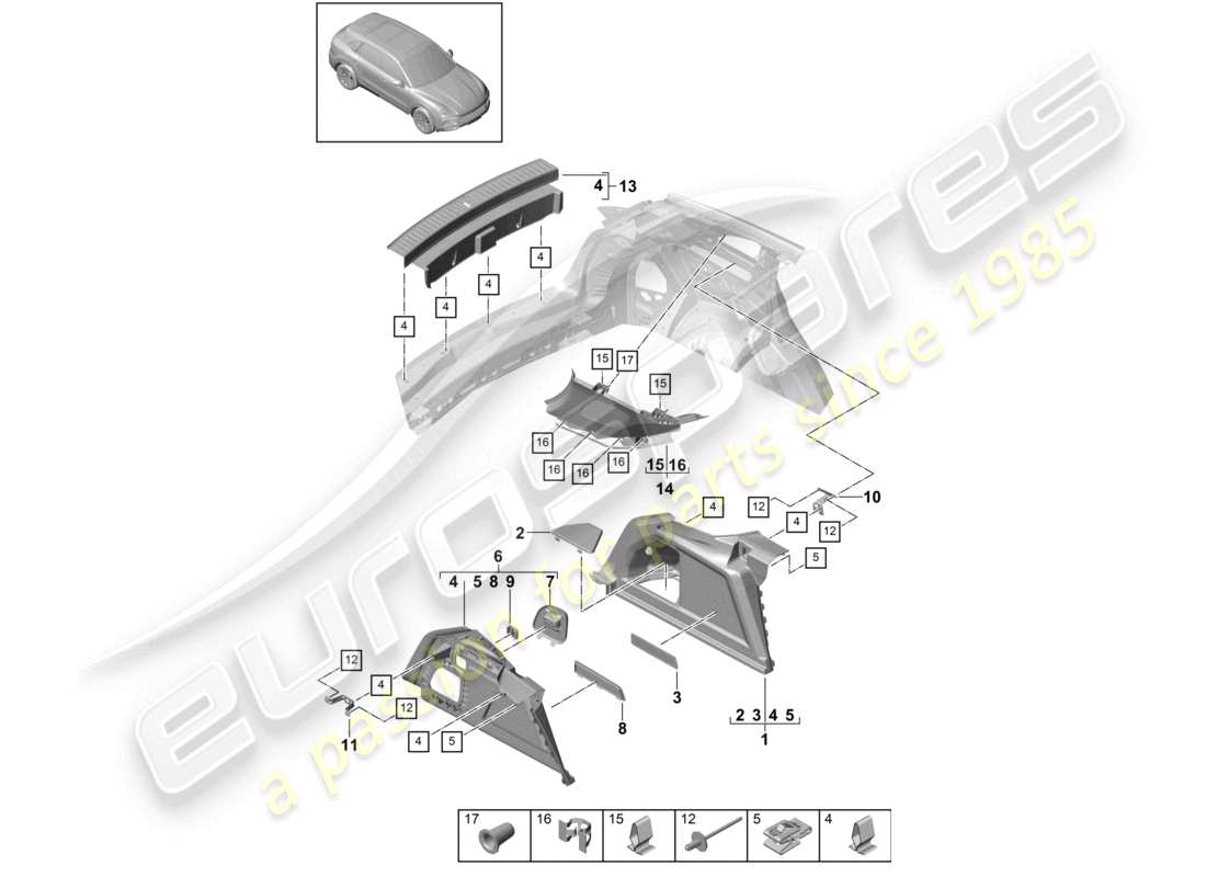 porsche 2024 (cayenne e3 9ya/9yb) luggage compartment trim side d-pillar trim part diagram