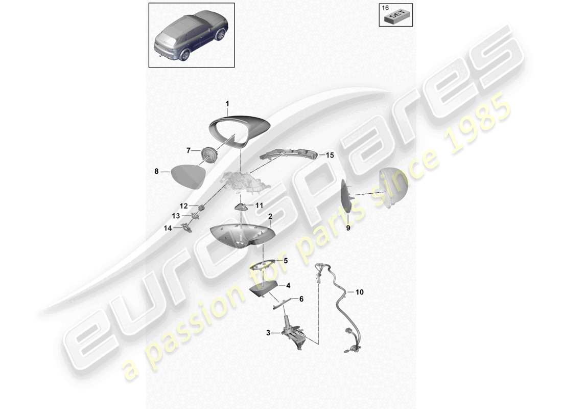 porsche 2024 (cayenne e3 9ya/9yb) interior mirror exterior mirror accessories part diagram