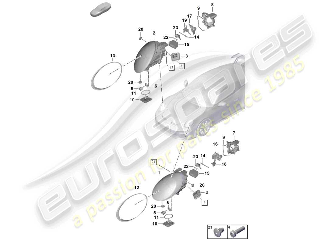 porsche 2025 (992-2 gt3) led headlight part diagram