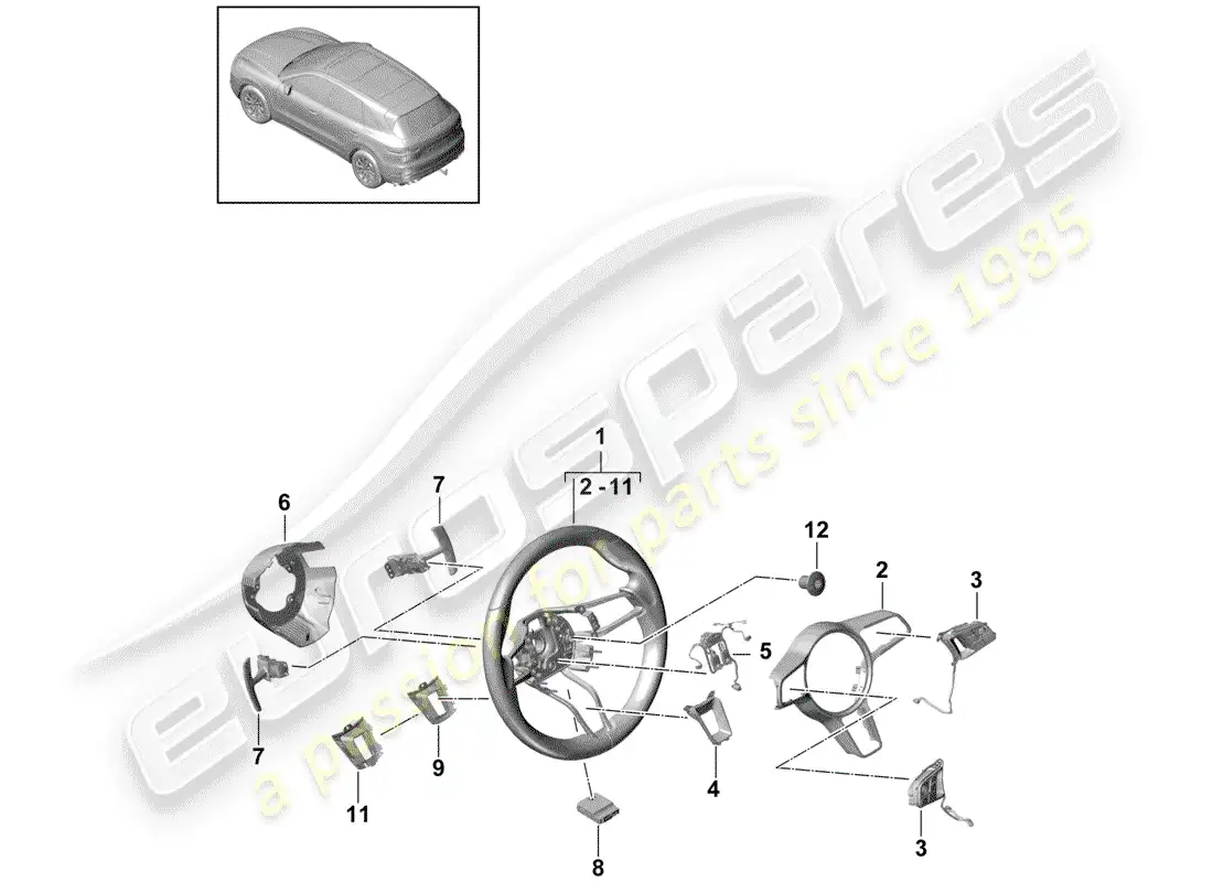 porsche 2019 (cayenne e3 9ya/9yb) steering wheel parts diagram