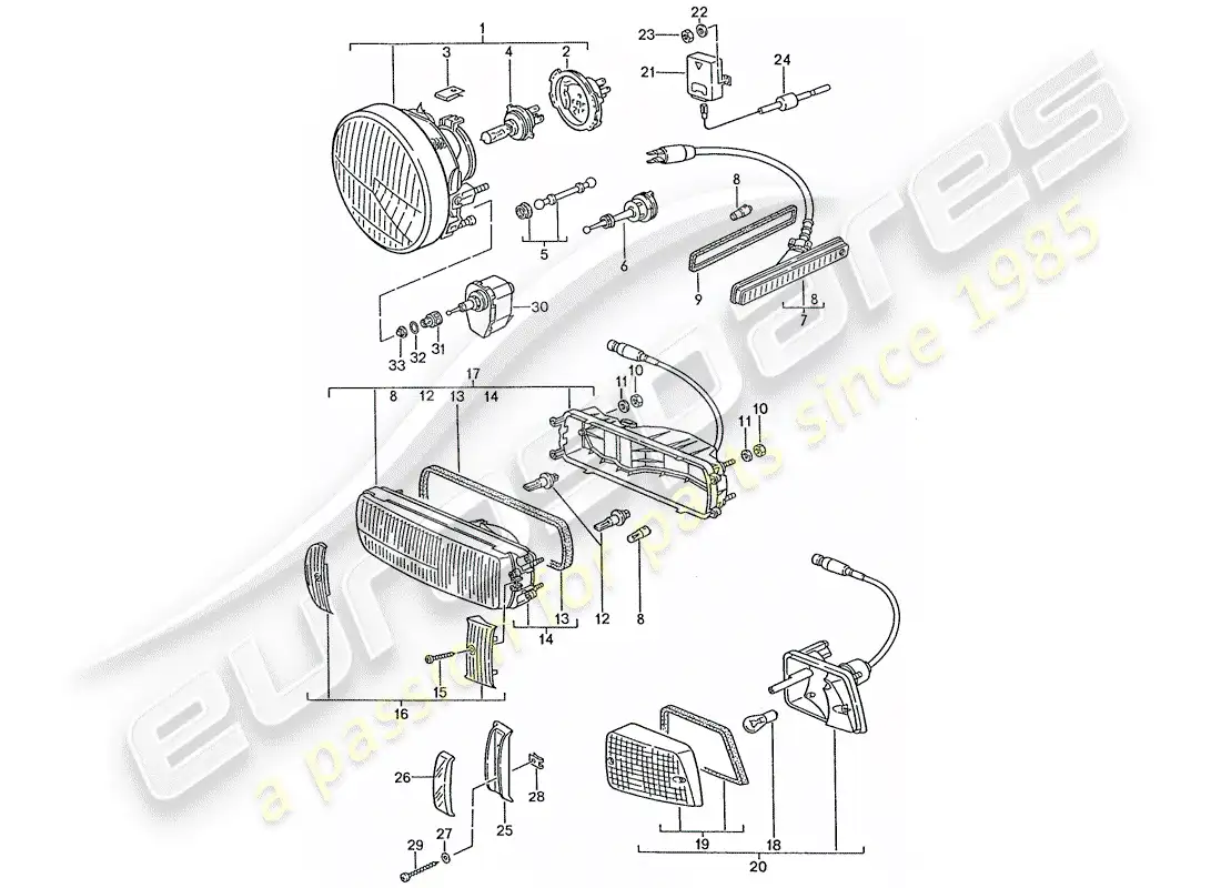 porsche 1991 (928) headlamp - turn signal parts diagram