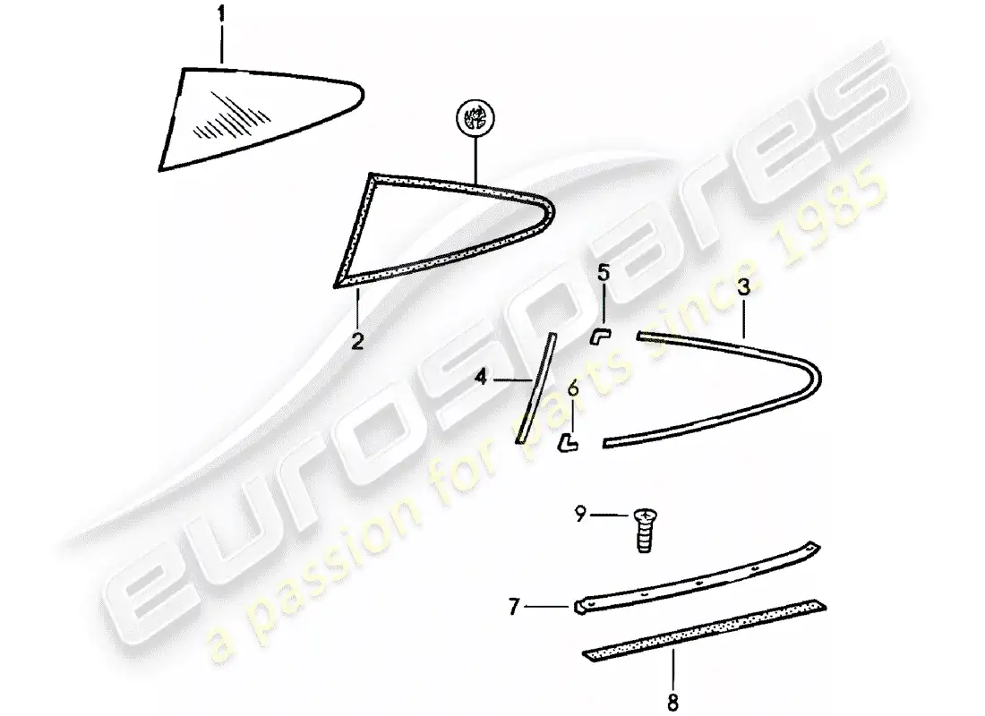 porsche 1981 (911) window glazing parts diagram