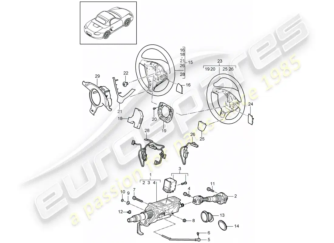 porsche 2009 (987 boxster) steering protective pipe parts diagram