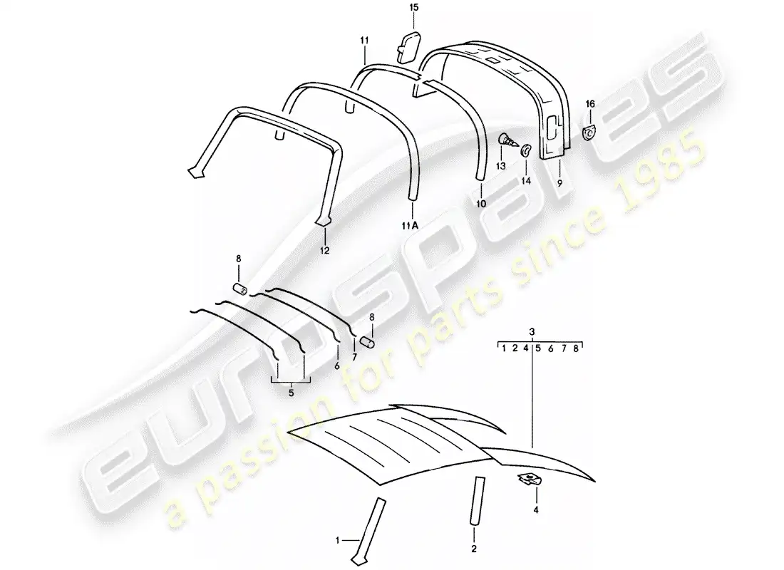 porsche 1981 (911) interior equipment - roof parts diagram