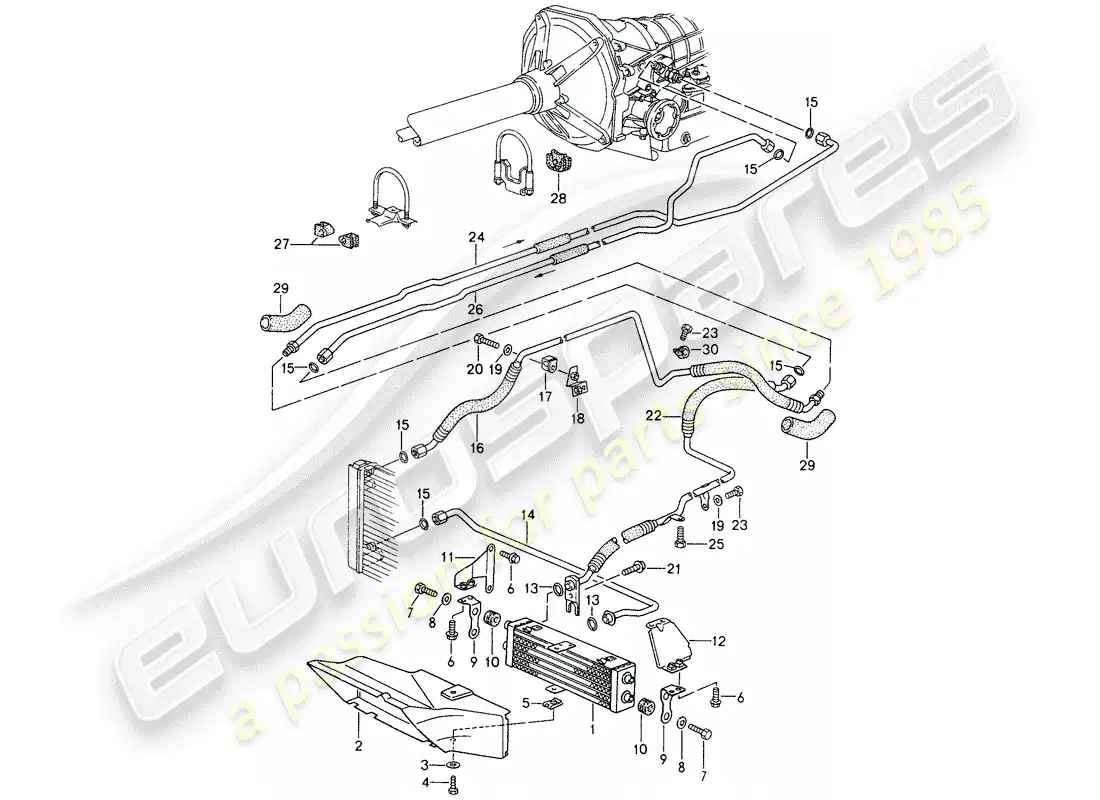 porsche 1994 (968) tiptronic - atf cooler - atf lines parts diagram