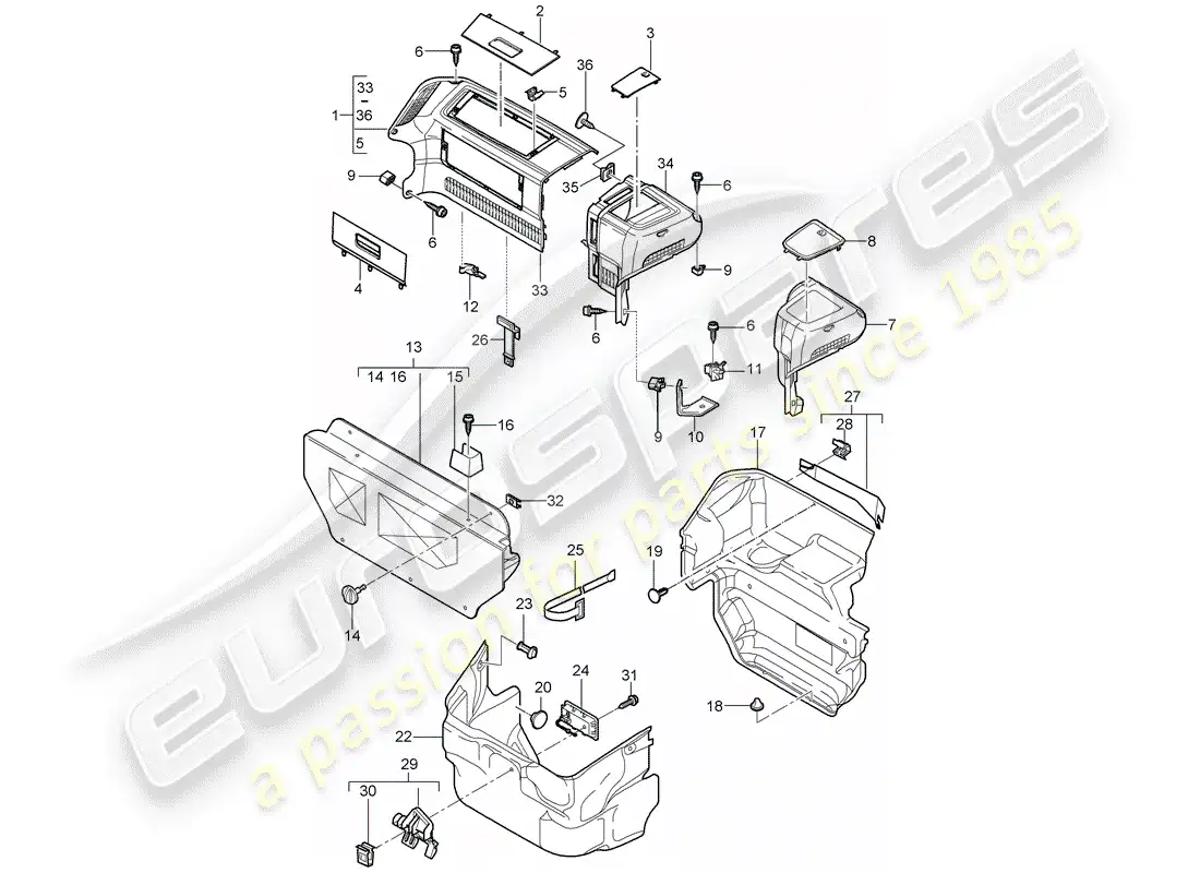 porsche 2009 (997-2) luggage compartment parts diagram