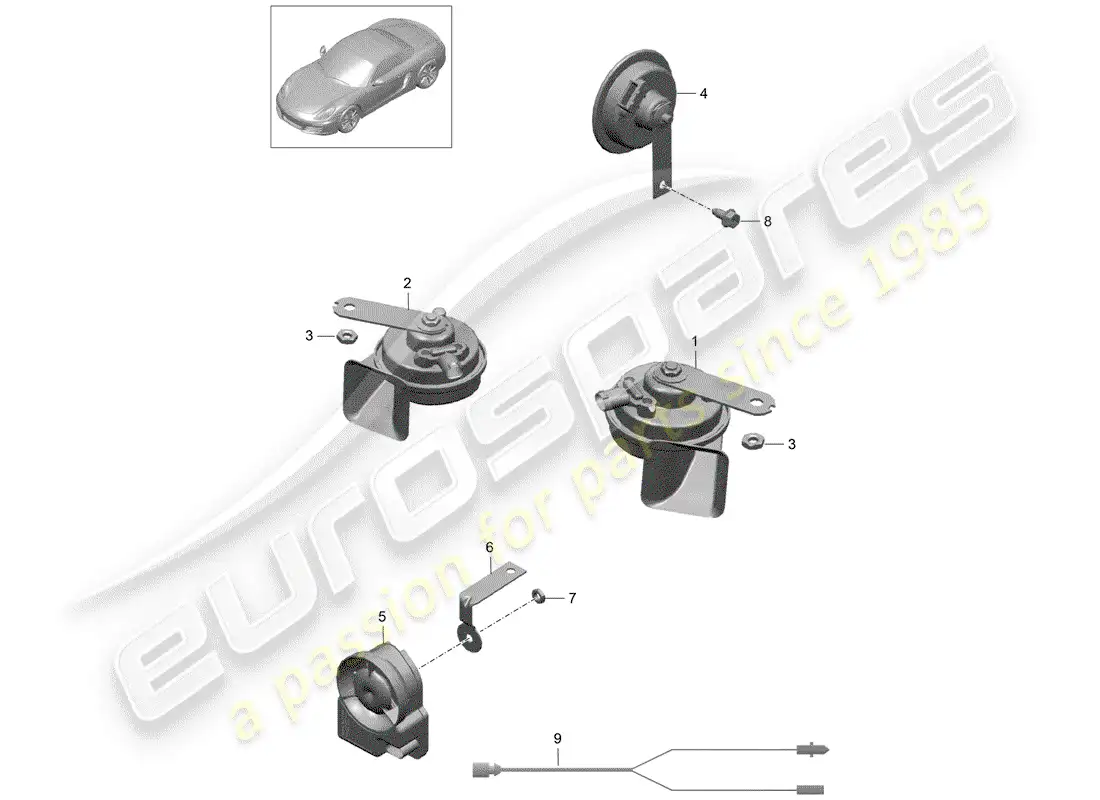 porsche 2012 (981 boxster) fanfare horn parts diagram