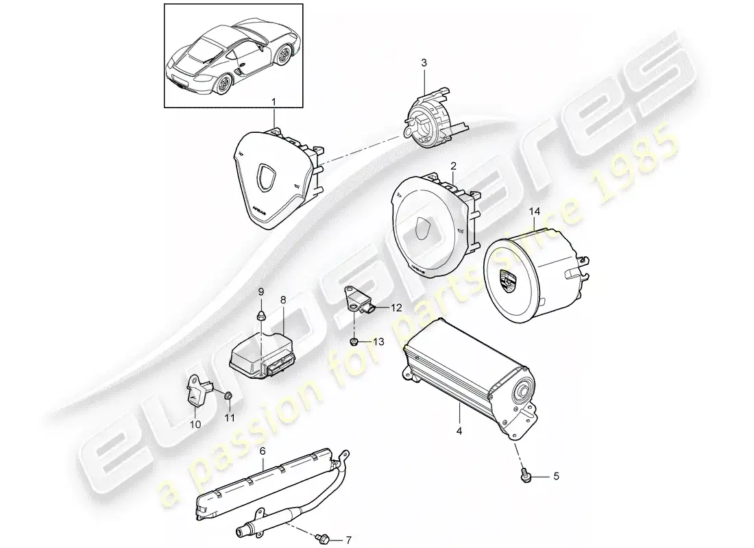 porsche 2012 (987 cayman) airbag parts diagram