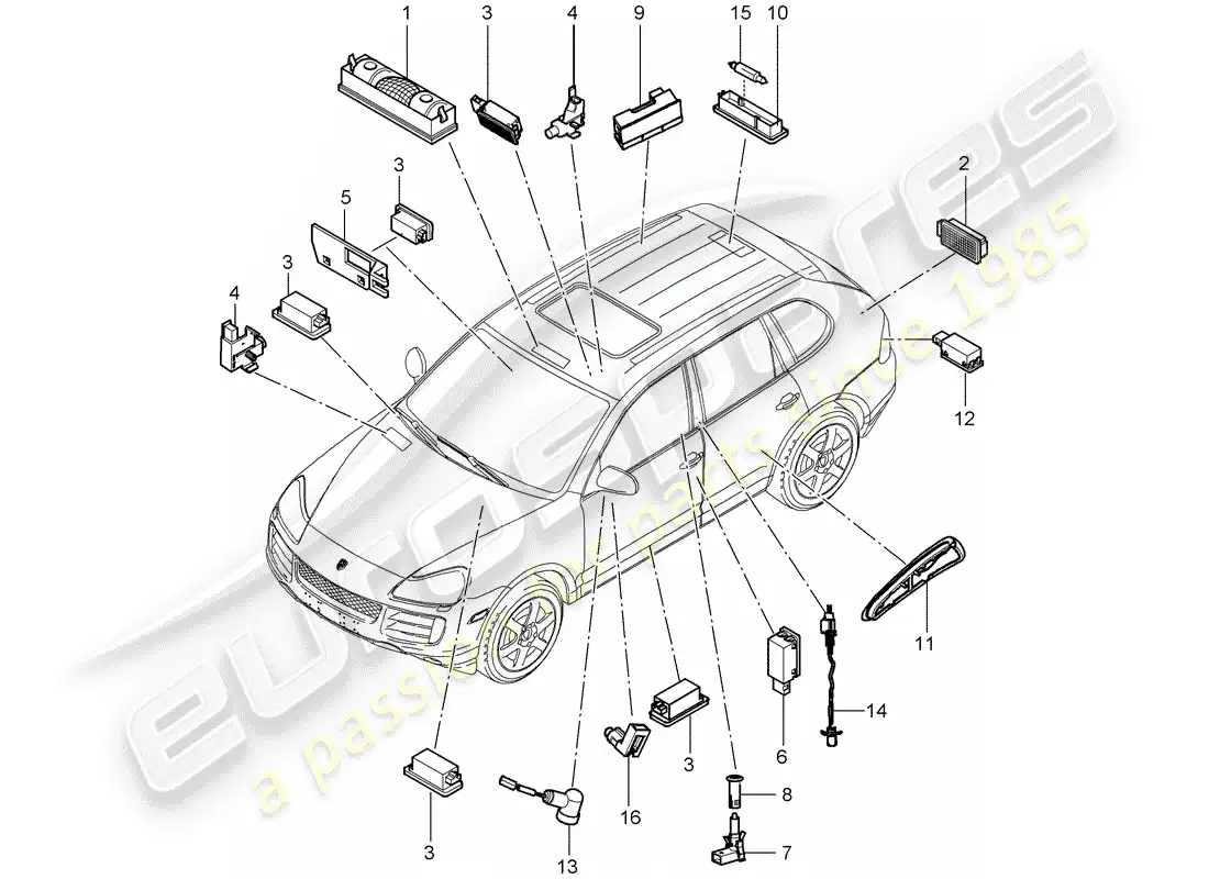 porsche 2007 (cayenne e1 9pa) interior lights parts diagram