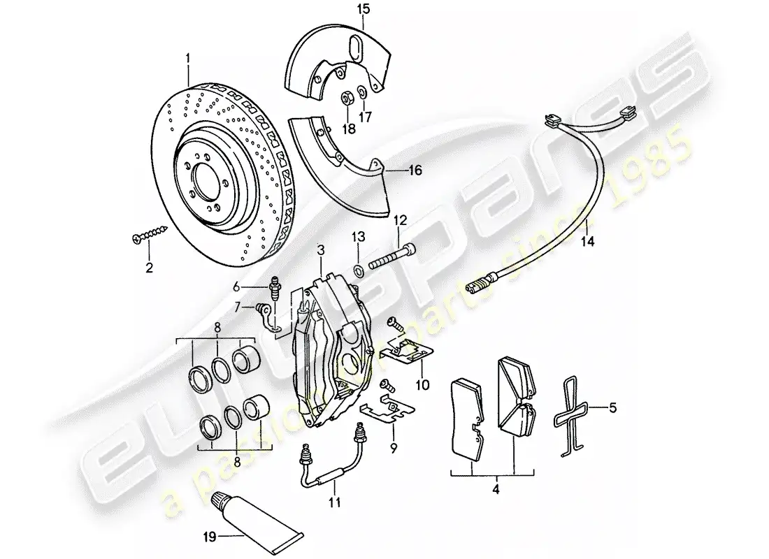 porsche 1987 (959) disc brakes parts diagram